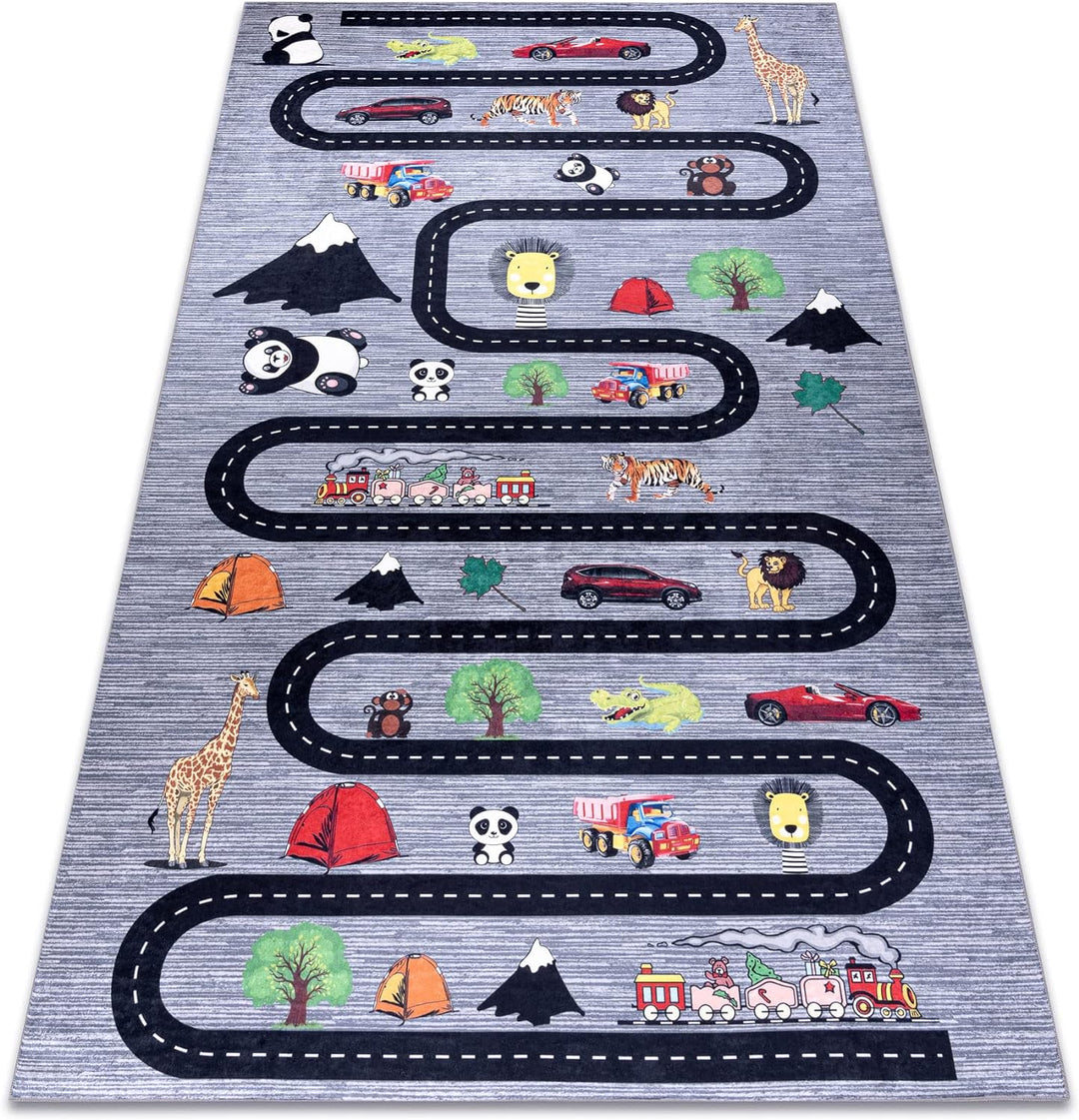 Kinderteppich Bambino Waschteppich Strassen, Autos, für Kinder Anti-Rutsch - anthrazit 80x150 cm 80