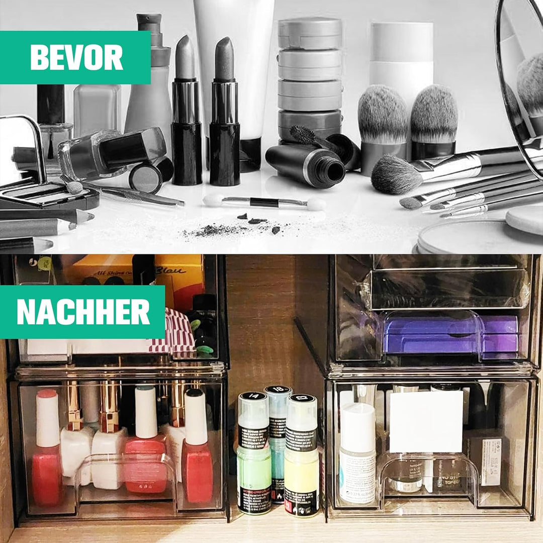 Schreibtisch Organizer mit 4-Schubladen, 4er Stück Schubladenbox, Durchsichtige Acryl Büro Organizer