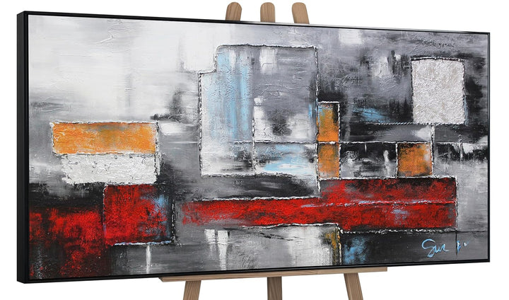 YS-Art Abstrakt Acryl Gemälde auf Leinwand Abstraktion in rot-grauen Farben handgemalt Wandbilder Wo