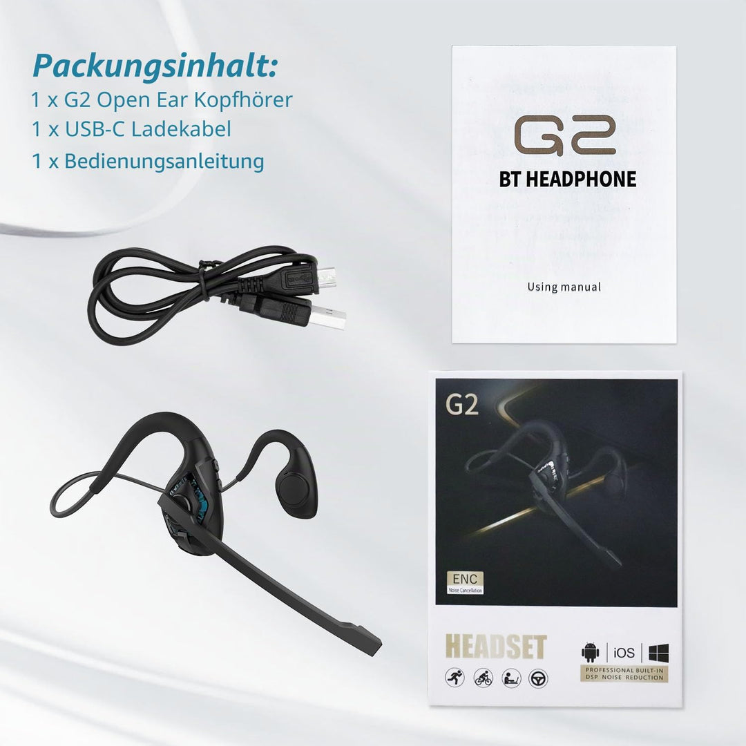 BANIGIPA Bluetooth-Headset mit Boom-Mikrofon, Open-Ear-Kopfhörer mit Geräuschunterdrückung Mikrofon,