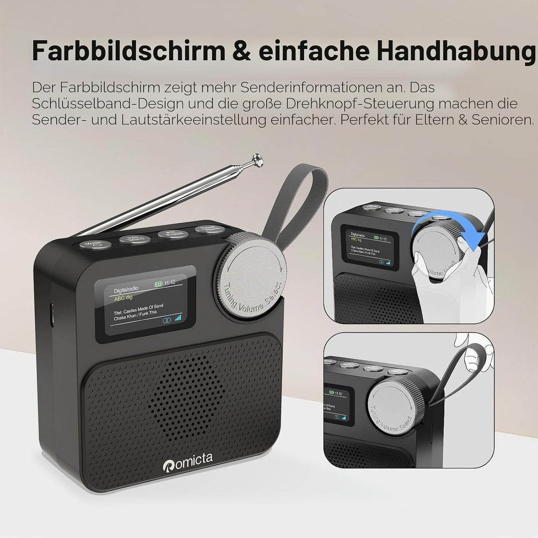 DAB/DAB+ Radio mit Bluetooth 5.0, tragbares Digitalradio mit UKW, Farbdisplay, MicroSD-Karten-Slot,