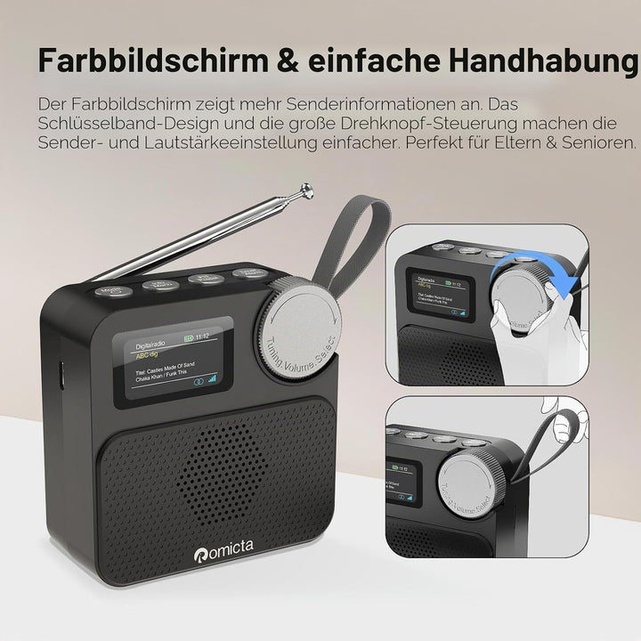DAB/DAB+ Radio mit Bluetooth 5.0, tragbares Digitalradio mit UKW, Farbdisplay, MicroSD-Karten-Slot,