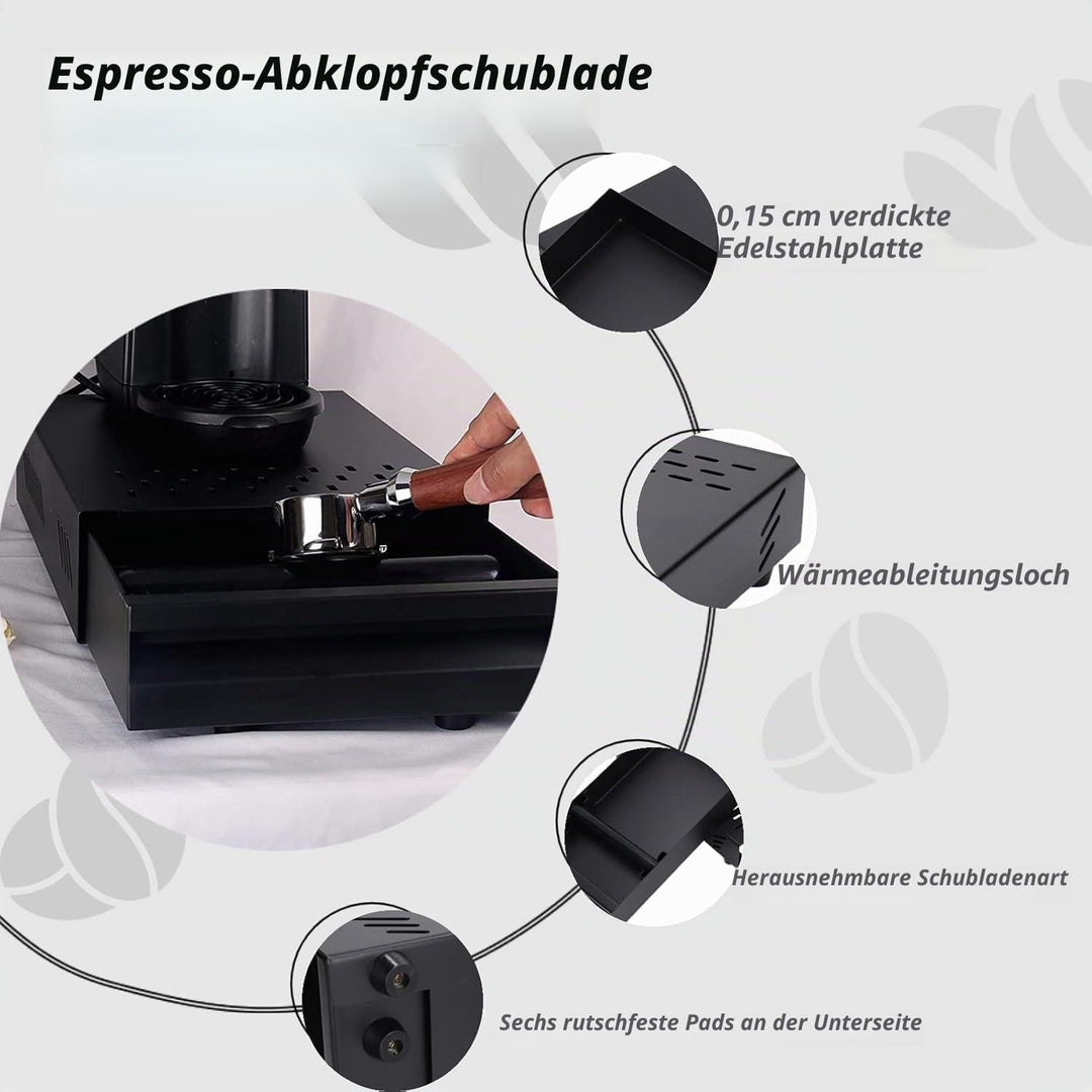 Pulverbox für Kaffeerückstände kaffee abklopfbehälter Kaffeetisch-Klopfboxen aus Edelstahl mit Schub