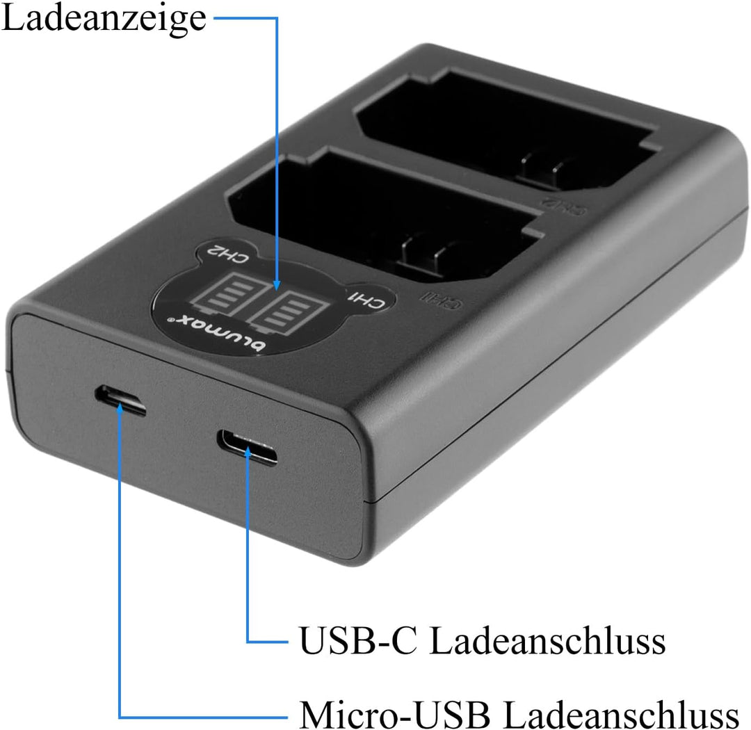 Blumax 2 x Akku kompatibel mit Canon LP-E6N / LP-E6 2040mAh + Dual-Ladegerät | EOS R RA R5 R6, 7D Ma