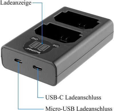 Blumax 2 x Akku kompatibel mit Canon LP-E6N / LP-E6 2040mAh + Dual-Ladegerät | EOS R RA R5 R6, 7D Ma