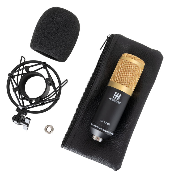 Pronomic CM-100BG Studio Grossmembranmikrofon XLR-Kondensatormikrofon (mit Mikrofonspinne, Etui, Win