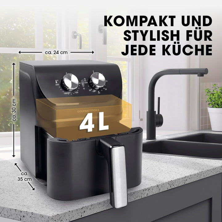 GOURMETmaxx Heissluftfritteuse 4 L | Airfryer mit Timerfunktion & Edelstahl Heizelement | praktische