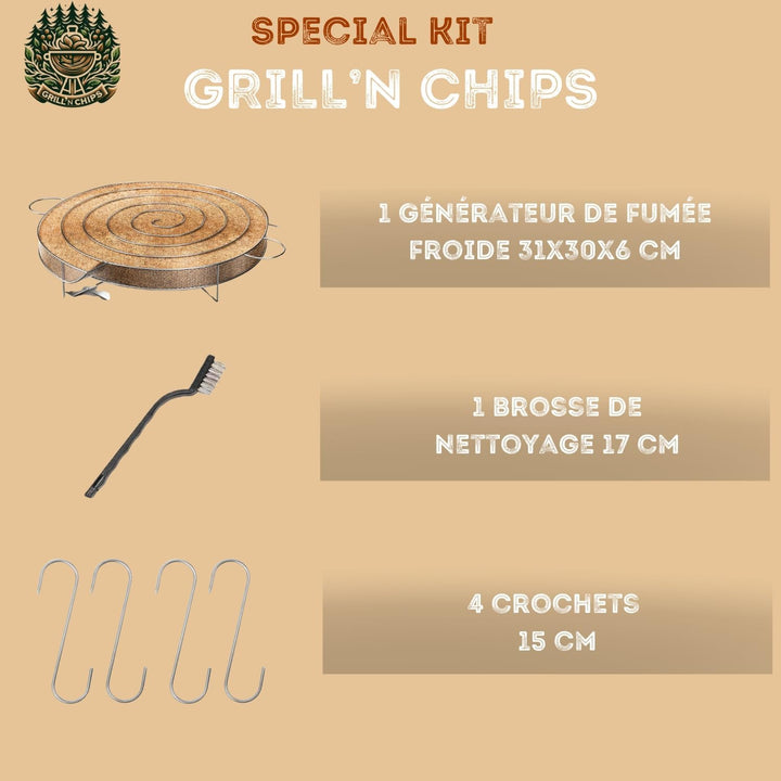 Kaltrauchgenerator (30 cm) /Räucherschnecke für Räucherofen Fleisch und Fisch + 4 Fleischerhaken und