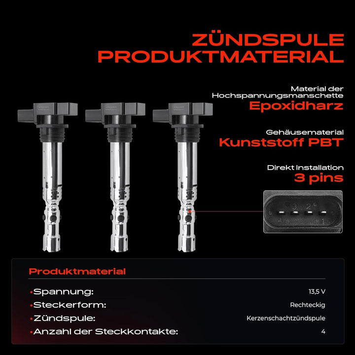 Frankberg 3x Zündspule+3x Zündkerze Kompatibel mit Ibiza III 6L1 BBM 2007-2008 Fabia I 6Y2 AWY/BMD 2
