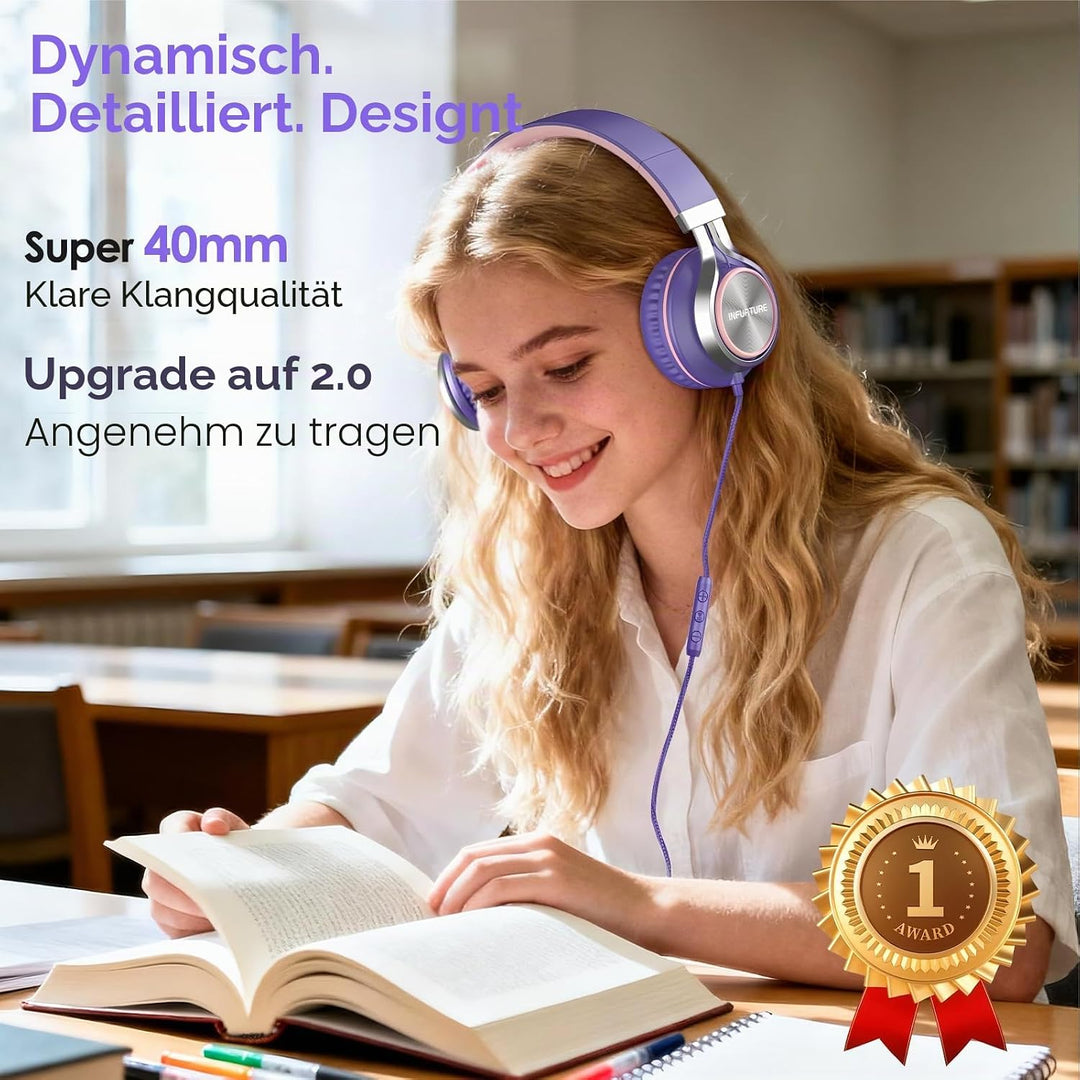 INFURTURE Kabelgebundene USB-C-Kopfhörer (Typ C) mit Mikrofon und Lautstärkeregler, verwicklungsfrei
