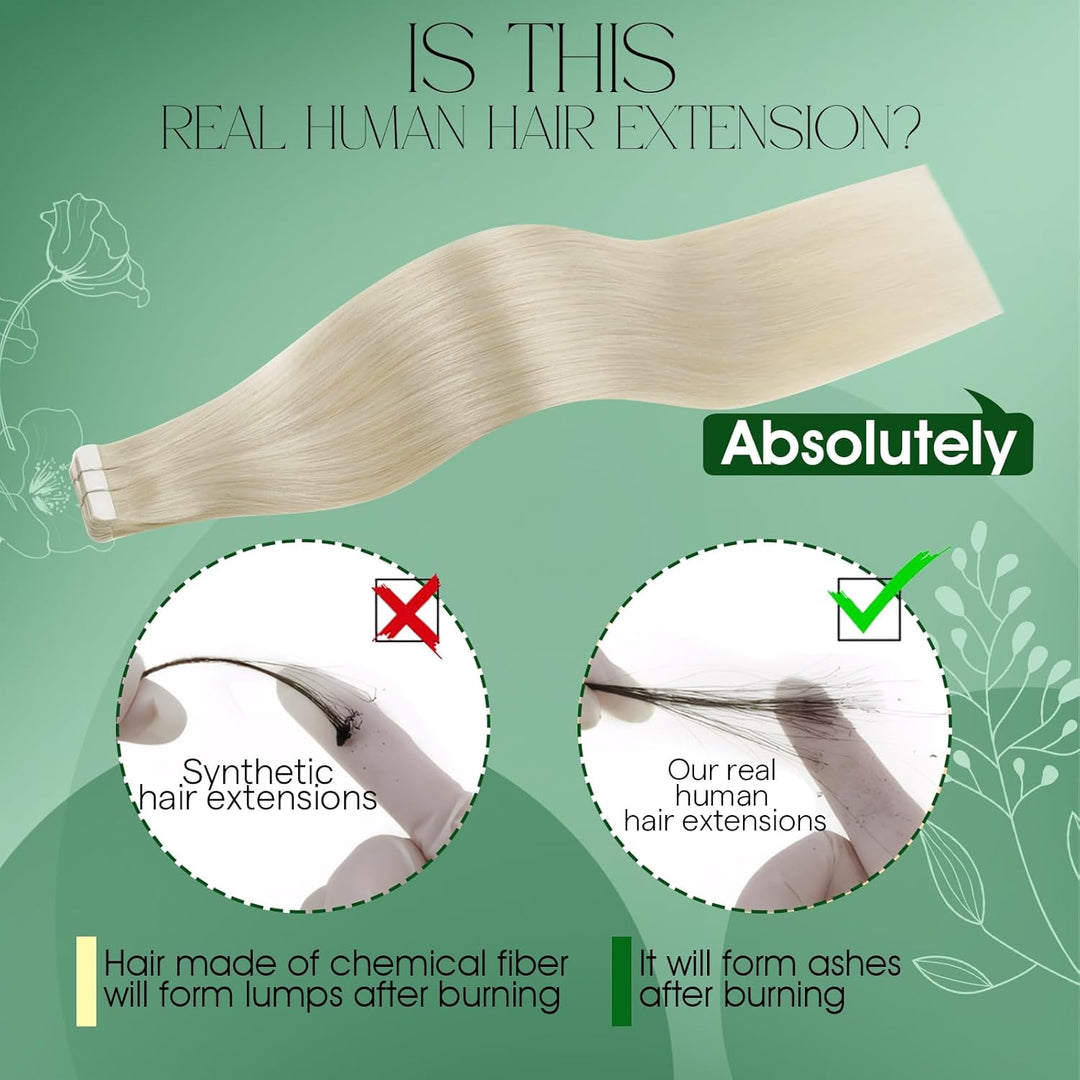 RUNATURE Tape Extensions Echthaar Blond 55cm Lang Haarverlangerung Echthaar Tape in Glatte Haare 50g