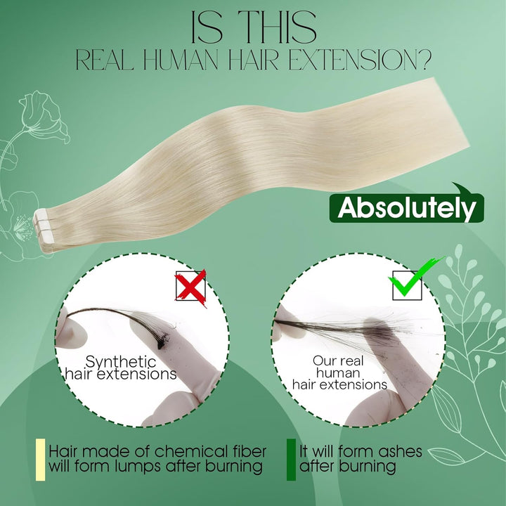 RUNATURE Tape Extensions Echthaar Blond 55cm Lang Haarverlangerung Echthaar Tape in Glatte Haare 50g