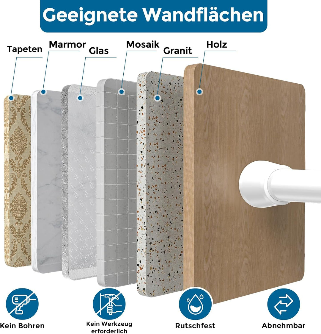 AIZESI 2 Stück Gardinenstange ohne Bohren 70-120cm Teleskopstange Vorhangstange Duschvorhangstange S
