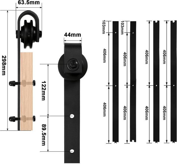 Eulenke Schiebetürbeschlag Komplettset - Schiebetürsystem für Holztüren und Falttüren - 363cm Schwar
