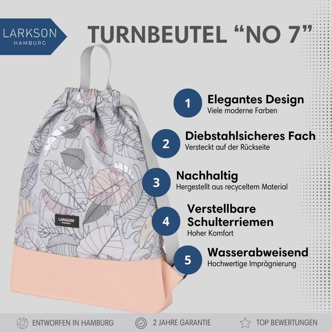 LARKSON Turnbeutel Damen &amp; Herren Muster - No 7 - Rucksack Damen für Sport und Festival - Beutel Ruc
