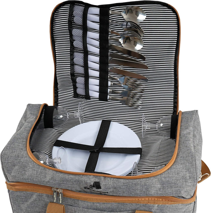 CampFeuer Picknicktasche für 4 Personen | Picknickset 20-teilig | Grau | Kühltasche mit Seitenfächer