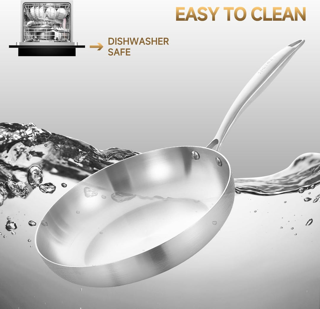 Inqibee Edelstahlpfanne Bratpfannenset Unbeschichtet 22 cm & 26 cm mit Deckel - Pfannenset Edelstahl