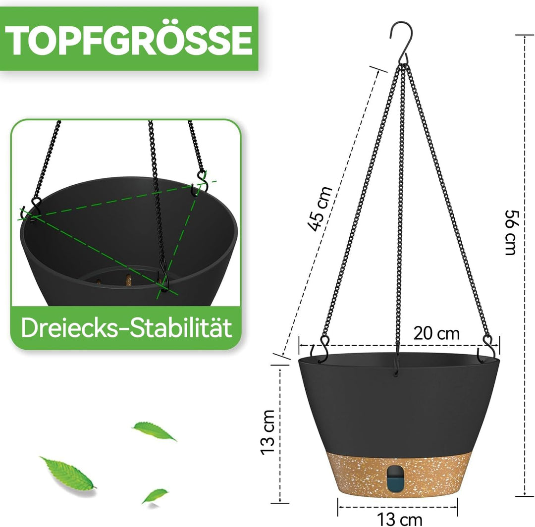 ZMTECH Hängetopf für Pflanzen, 2er-Set Φ20cm Blumentopf Hängend Drainage, Kleine Hängende Blumentöpf
