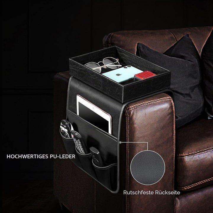 SITHON Sofa Armlehnen Organizer mit Ablage Tablett, [Rutschfest] Kunstleder Stuhl Couch Armlehne Org