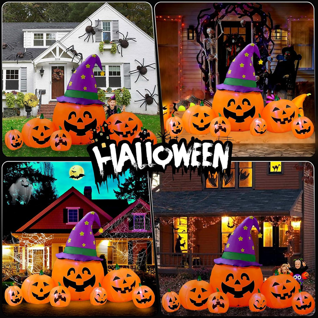 Kalolary Halloween Aufblasbarer Kürbis, 7.9FT Dekoration Set mit eingebauten LEDs, Orange 7.9ft Kürb