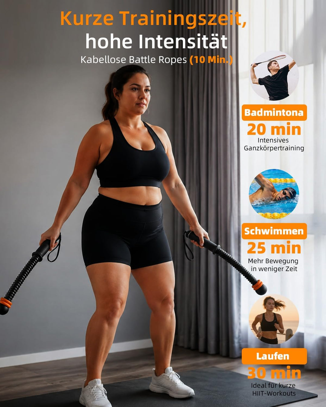 Battle Ropes, robuste, seillose Battle Ropes für Fitnessstudio und Zuhause | Gewichtete Trainingssei
