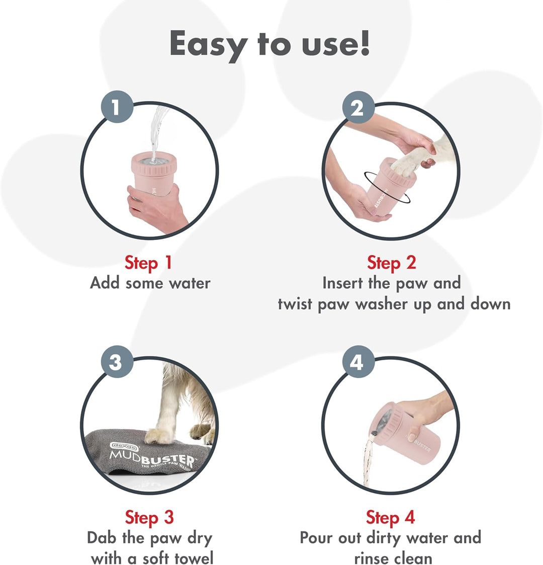 Dexas MudBuster Medium Dog Paw Cleaner in Rouge, Portable Paw Washer for Muddy Paws, Dog Foot Cleani