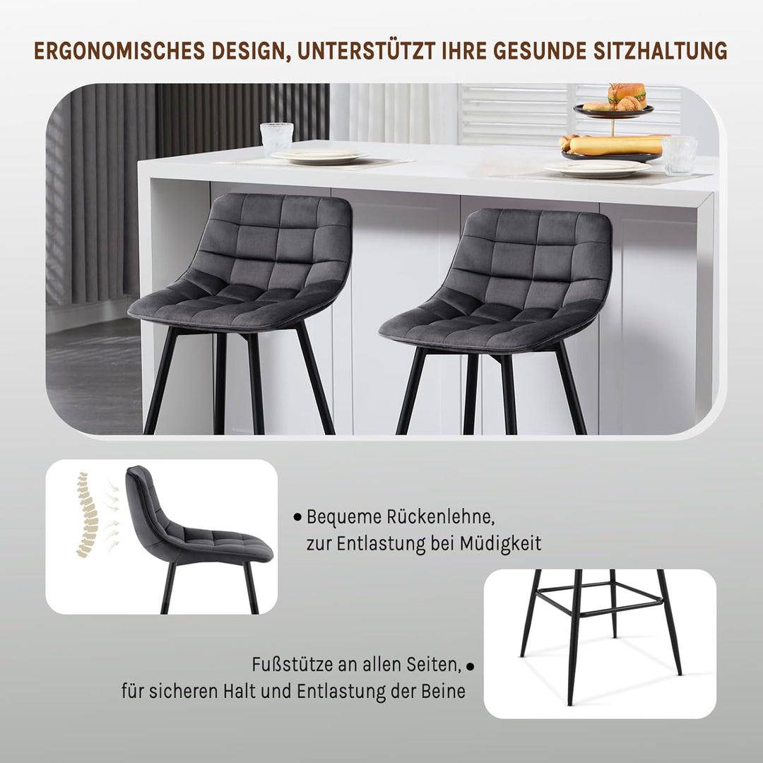 WOLTU 4er Set Barhocker Barstuhl Hocker Tresenhocker Bistrohocker Design Stuhl Samt Metall Dunkelgra
