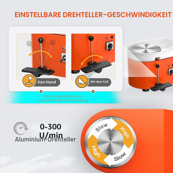 VAYOTOY Elektrische Töpferscheibe 25CM 350W Professionelle Töpferscheibe Formmaschine Keramik Clay M