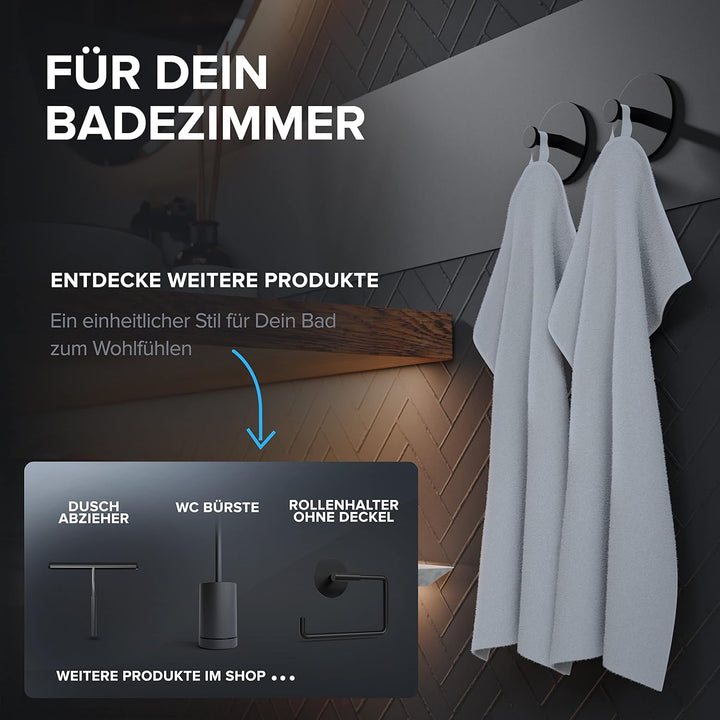 ovimar Handtuchhaken 2er Set Danksoya ohne Bohren aus Edelstahl schwarz | als Handtuchhalter selbstk