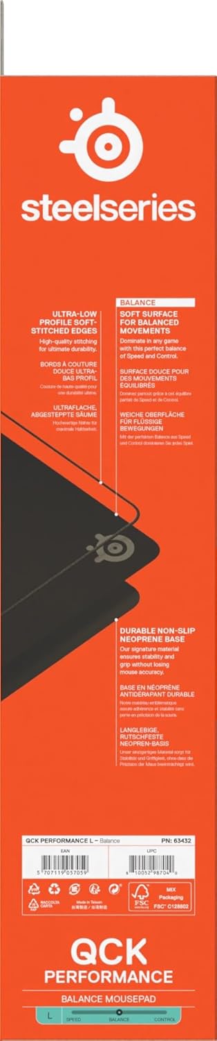 Steelseries QcK L Performance Balance Gaming-Mauspad – Extradichte für sanftes Gleiten – Flache, abg