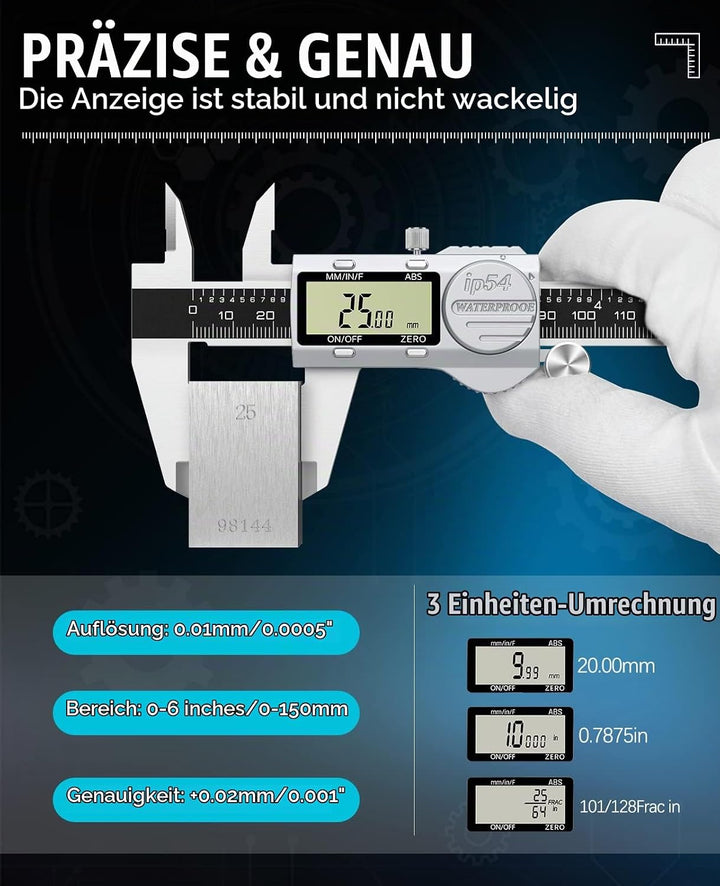 Housolution Messschieber Digital, Elektronische Schieblehre mit ABS-Funktion, 6-Zoll IP54 Wasserdich