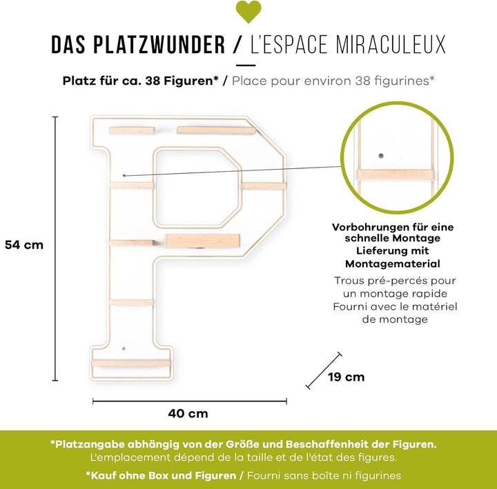 BOARTI das Original Kinder Regal Buchstabe P in Weiss - geeignet für die Toniebox und ca. 38 Figuren