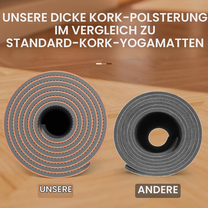 Yogamatte Kork – Rutschfeste Yoga Matte, Einzigartiges Design, Naturkautschuk TPE Gymnastikmatte, Tr