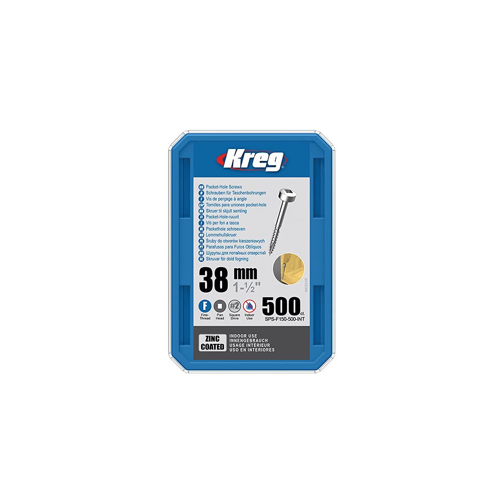Kreg® Zink-Taschenlochschrauben – 38 mm / 1,50 Zoll, 6 Feingewinde, Flachkopf, 500 Stück