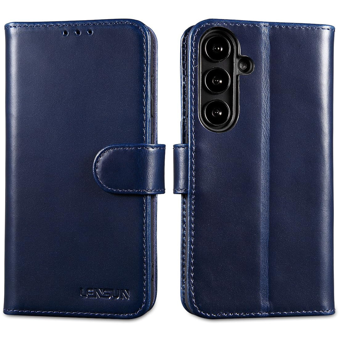 LENSUN Echtleder Hülle für Samsung Galaxy S24, Leder Handyhülle [Brieftasche][RFID Schutz][Standfunk