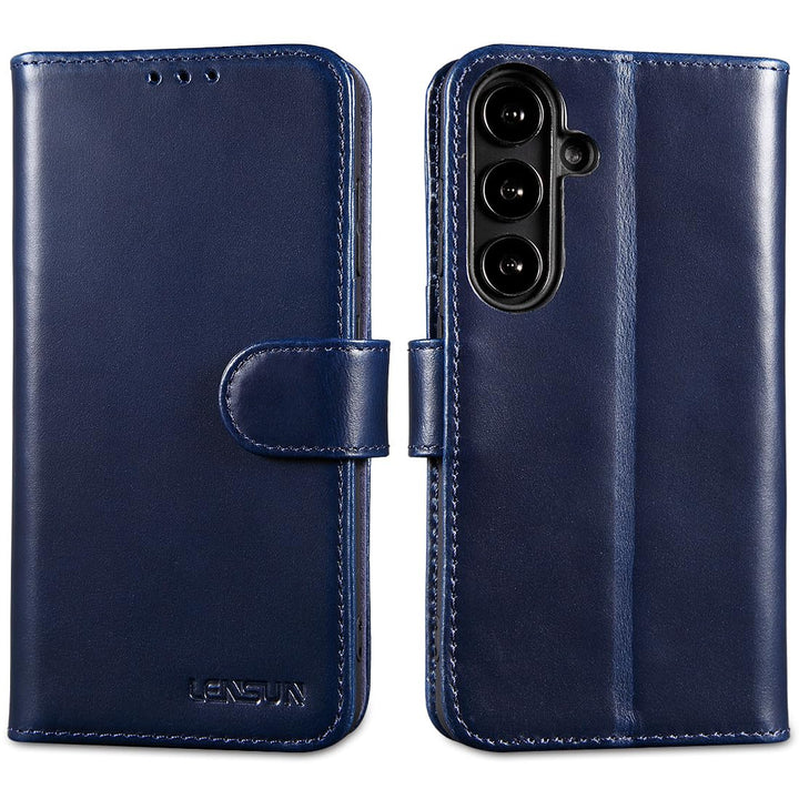 LENSUN Echtleder Hülle für Samsung Galaxy S24, Leder Handyhülle [Brieftasche][RFID Schutz][Standfunk