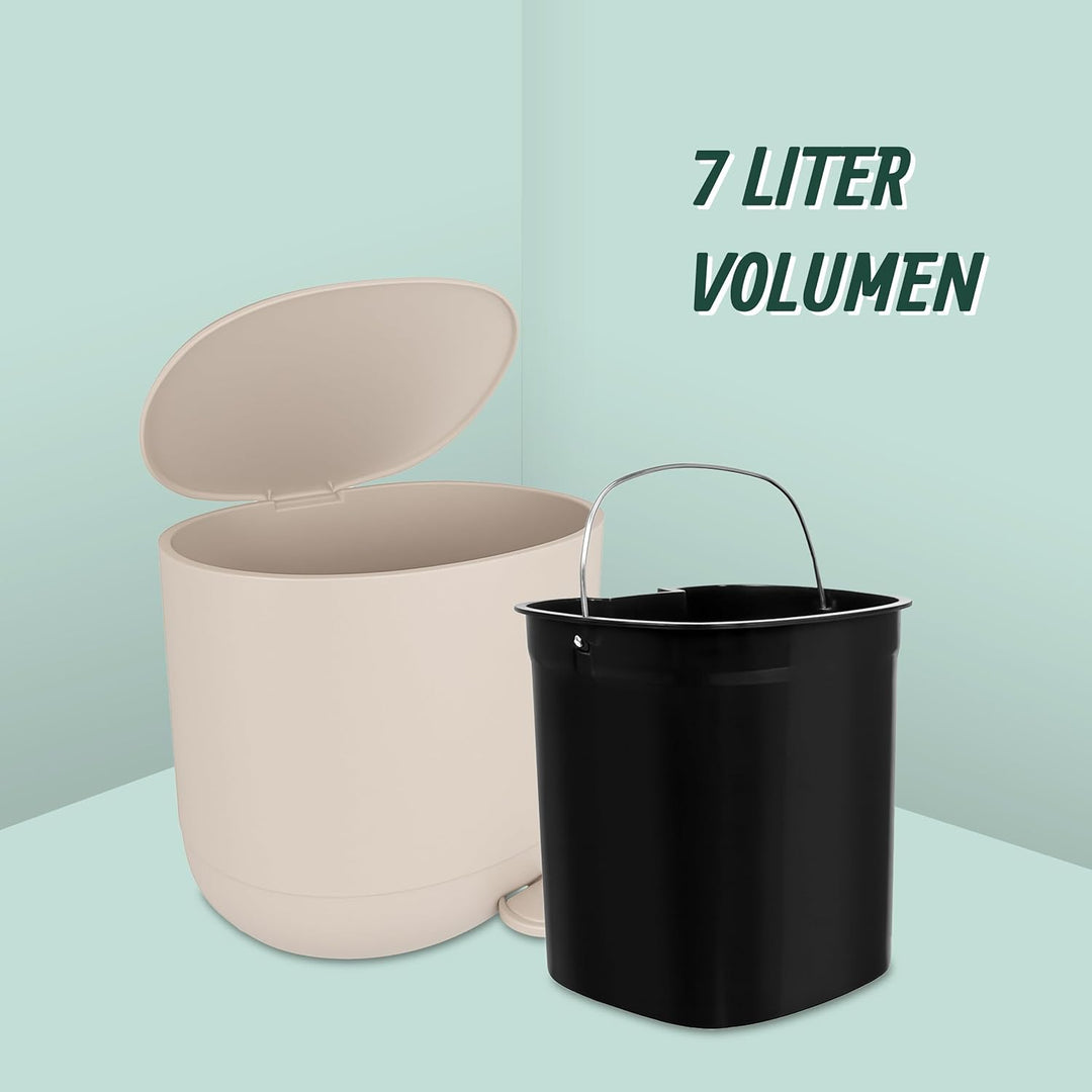 Relaxdays Mülleimer, 7 Liter, Absenkautomatik, Fusspedal, entnehmbarer Inneneimer, Kosmetikeimer, Ma