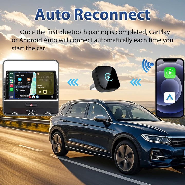 2 in 1 Wireless CarPlay & Android Auto Adapter - Mini Plug & Play USB Dongle, Kompatibel mit Autos a