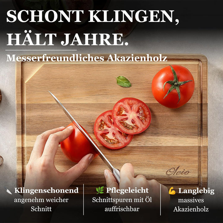 Oleio 3er Schneidebrett Set aus Akazie I Beidseitig nutzbar I 40x30 / 33x24 / 26x18cm I 2cm dicke Ho