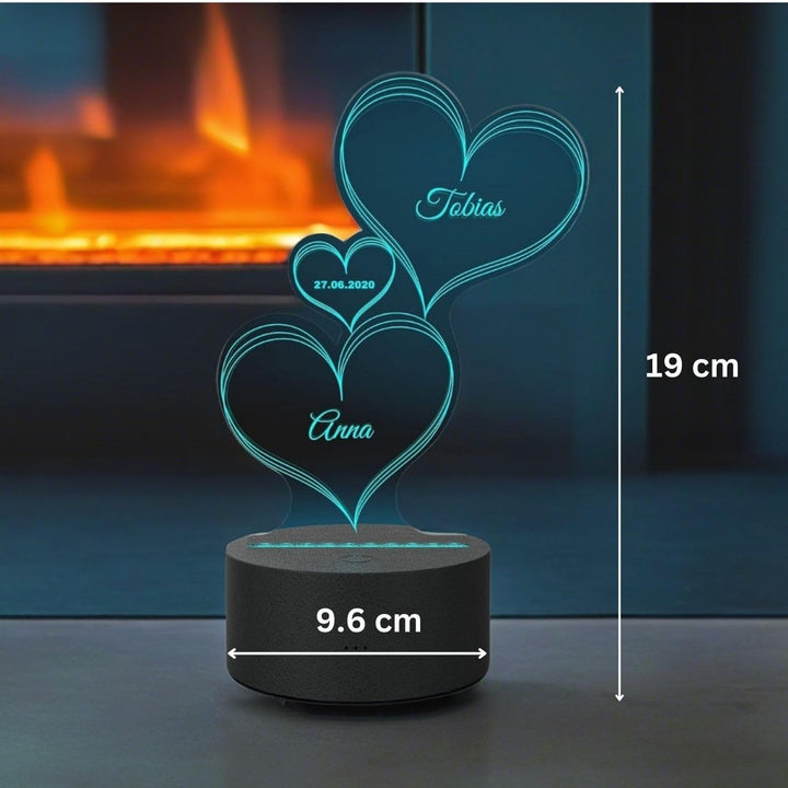 Smyla LED Herz-Leuchte mit Gravur Personalisiert | LED-Herz mit Wunsch-Namen und Datum und Farb-Lich