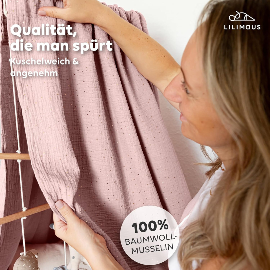 lilimaus Betthimmel Babybett mit Gold Applikation in 12 Farben [inkl. Himmelstange] - Himmel Babybet