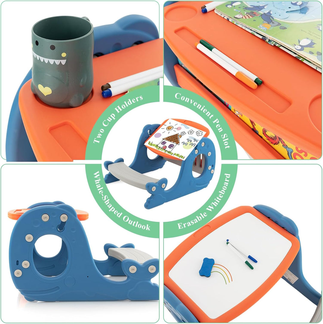 HOMASIS Spieltisch und Tafel mit 4-in-1 Sitzbank, Umwandelbare Staffelei für Kinder, Zeichentisch mi