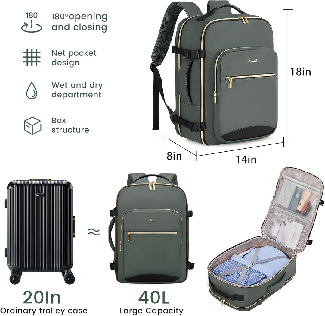 LOVEVOOK Handgepäck Rucksack Flugzeug, 40L Gross Reiserucksack Damen Kofferrucksack, Wasserdicht Rei
