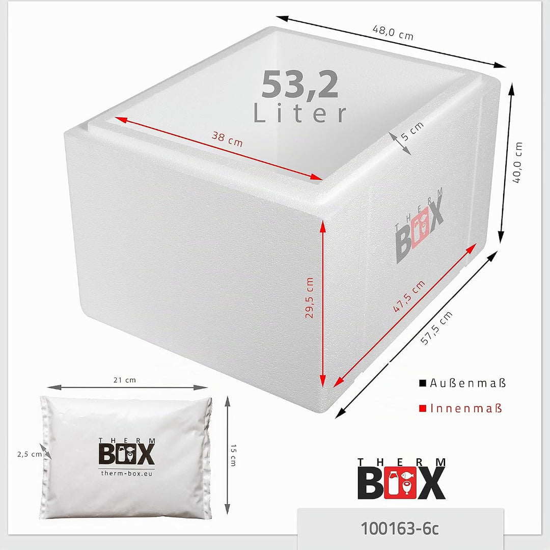 THERM BOX Styroporbox 28L bis 61,5L mit Kühlakkus für Kühlbox Verschiedene Grössen Transportbox Ther