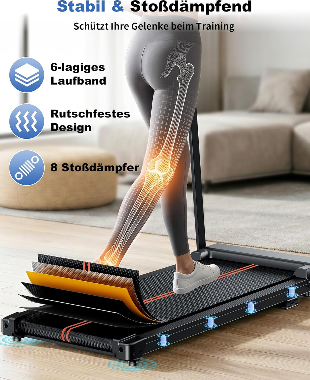 Laufband für Zuhause, Klappbar Laufbänder, Walking Pad Schreibtisch Treadmill for Home Office, Elekt