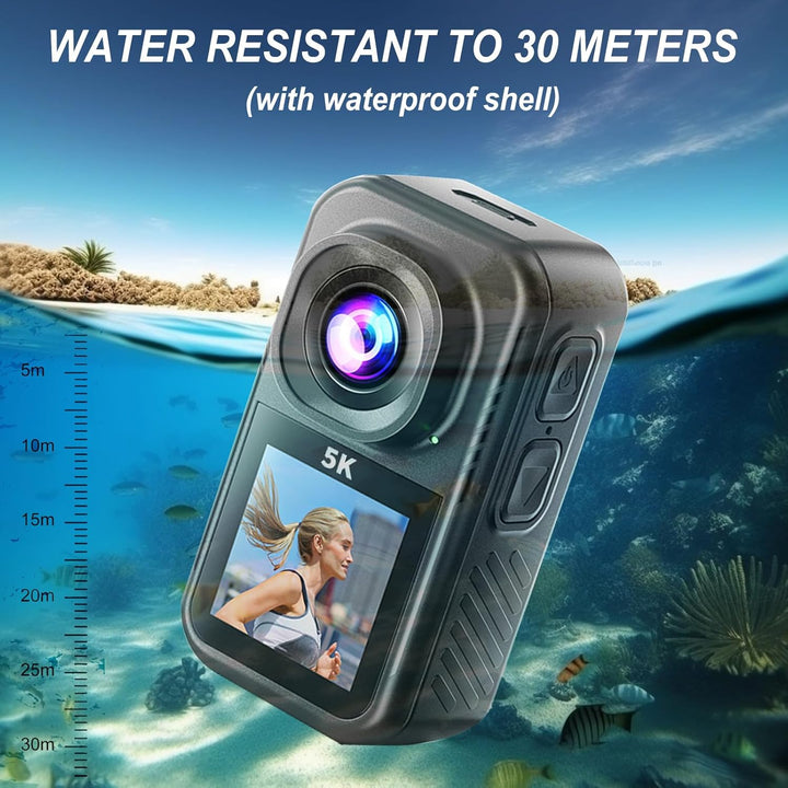 Action Cam 5K,Mini Sportkamera WiFi mit 64G Speicherkarte,Wasserdichter Körperkamera Mit Doppelseiti