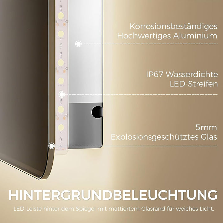 IMPTS Badspiegel mit Beleuchtung 60x50cm LED Spiegel Bad Dimmbar | Badezimmerspiegel mit Touchschalt