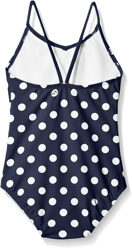 Kanu Surf Girls' Big Daisy Beach Sport 1-Piece Swimsuit, Suzie Navy Dot, 10