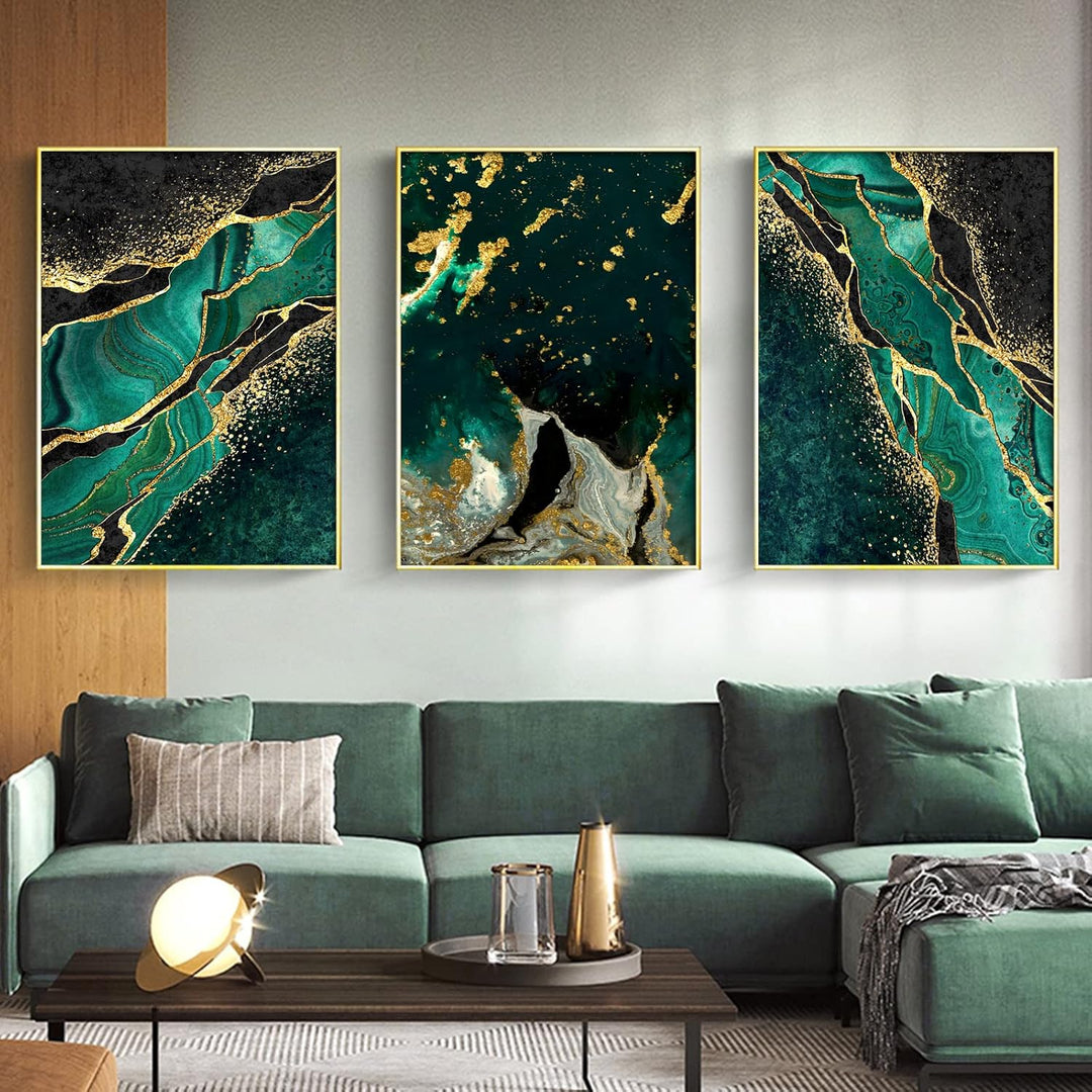 Grün Gold Marmor Leinwand Wandkunst,moderne abstrakte dunkelgrüne Goldfolienlinien, Marmor Poster sm