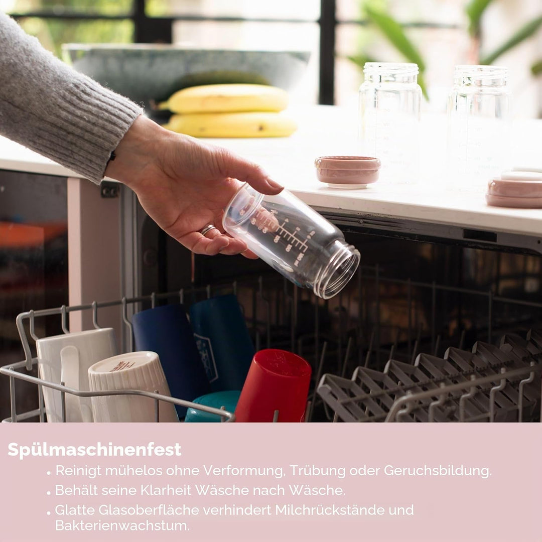 Premium Glasflaschen für Muttermilch, 180 ml, spülmaschinen-, gefrier- und mikrowellengeeignet (Glas